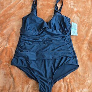 Black Ruched One-Piece Swimsuit Size 16W NWT